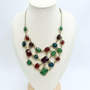Regal Acrylic Mosaic Gemstone Statement Necklace